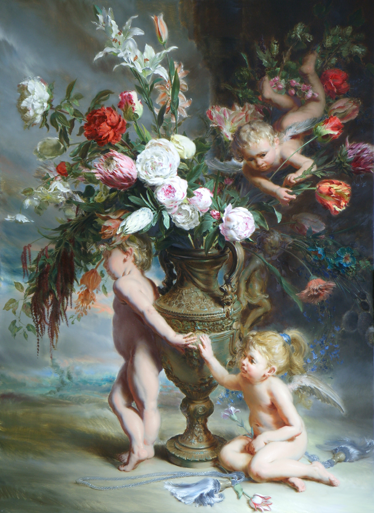 Engeltjes met bloemen